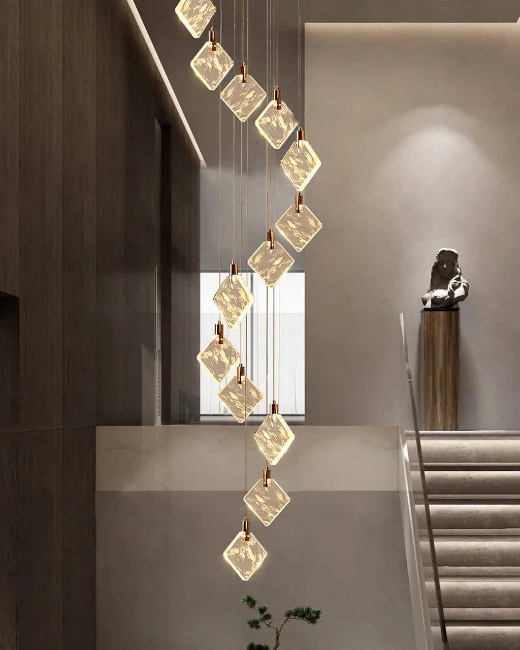 (TLD) Modern Gold Long Spiral Crystal Chandelier 12 Lights