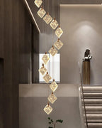 (TLD) Modern Gold Long Spiral Crystal Chandelier 12 Lights
