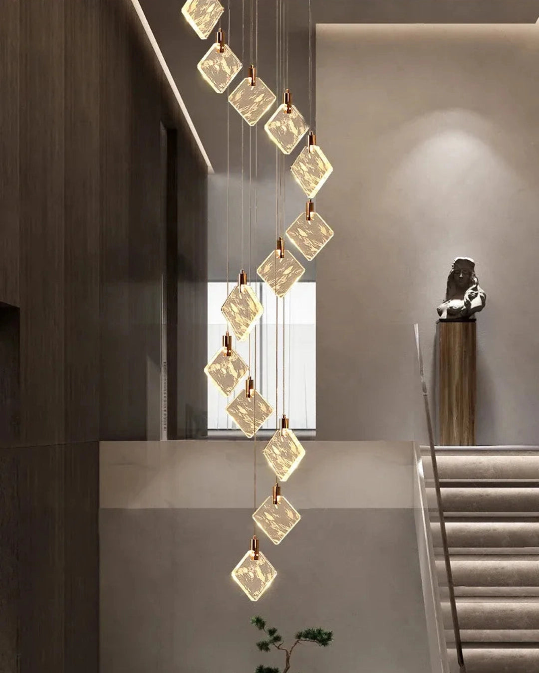 (TLD) Modern Gold Long Spiral Crystal Chandelier 12 Lights