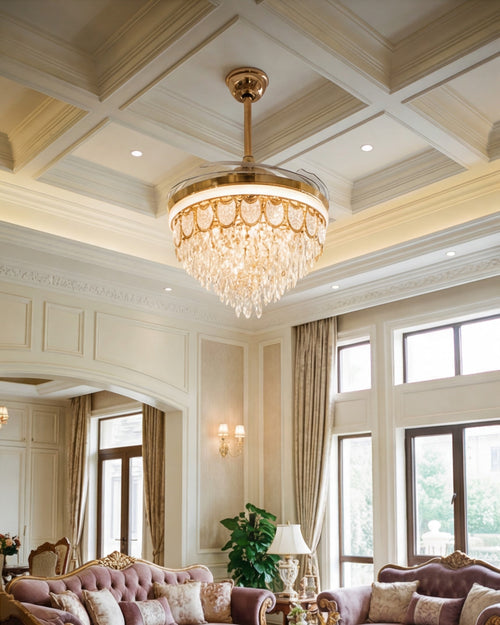 (TLD) Imperial Drop Retractable Ceiling Fan + Chandelier Light (with Remote Control)