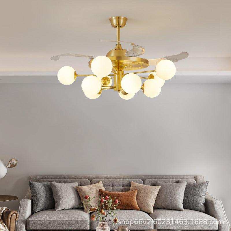 (TLD) Glass Glob Retractable Ceiling Fan + Chandelier Light (with Remote Control)
