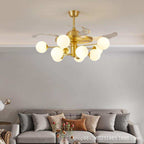 (TLD) Glass Glob Retractable Ceiling Fan + Chandelier Light (with Remote Control)