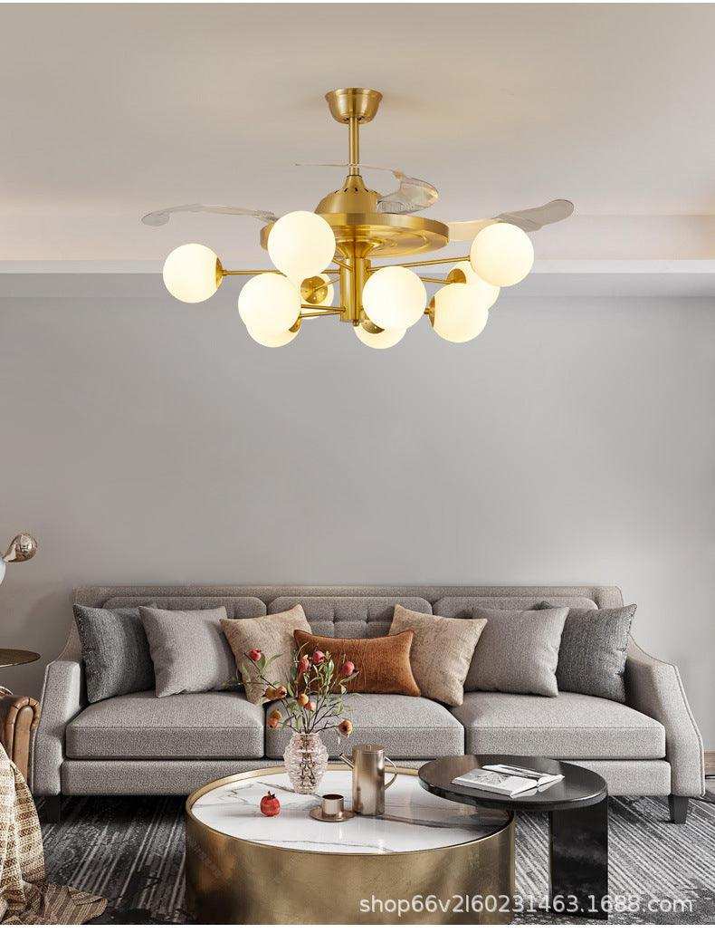 (TLD) Glass Glob Retractable Ceiling Fan + Chandelier Light (with Remote Control)