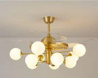 (TLD) Glass Glob Retractable Ceiling Fan + Chandelier Light (with Remote Control)