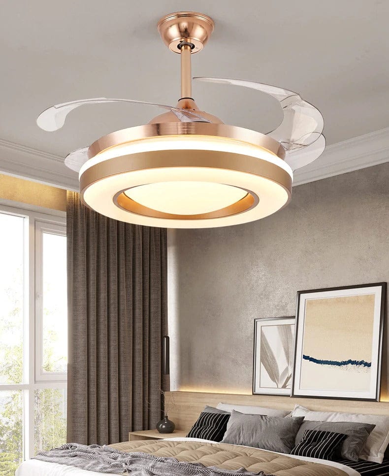 (TLD) Aura Ring LED Retractable Ceiling Fan + Chandelier Light (with Remote Control)