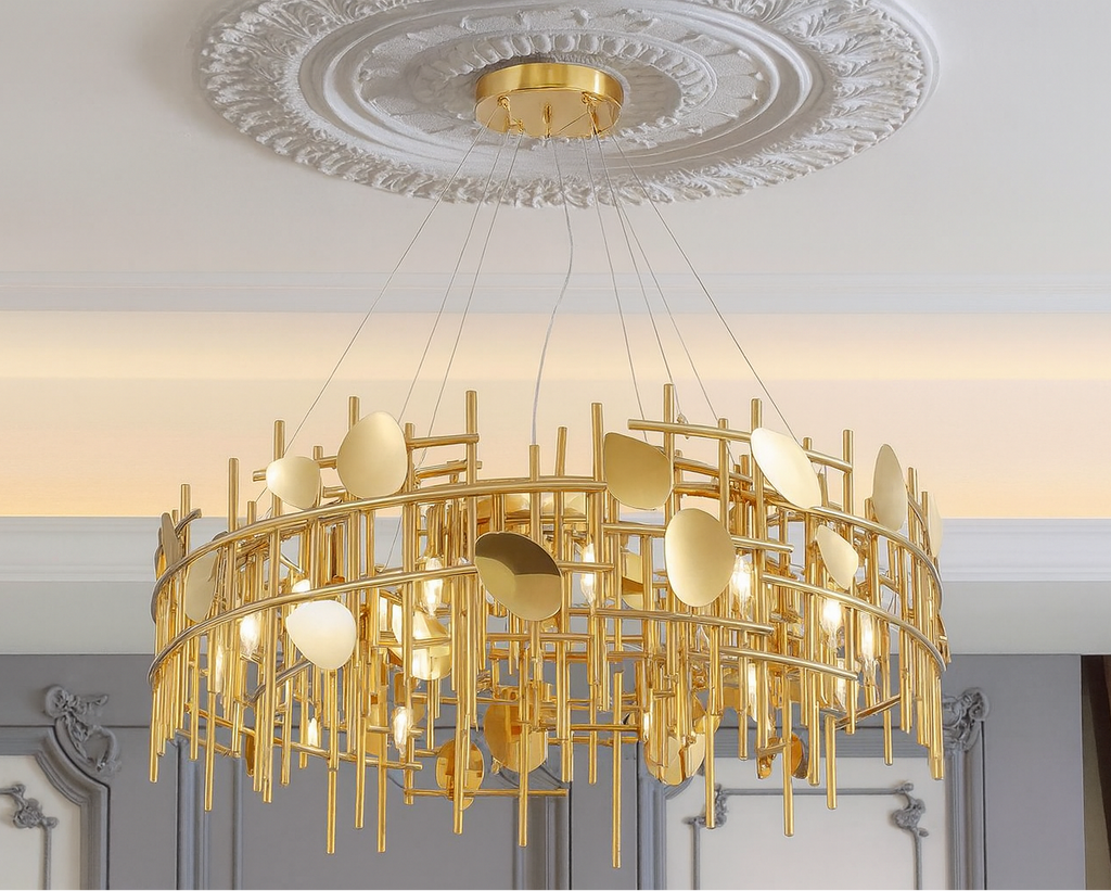(TLD)  800 x 240 mm Metal Mess Golden Circular Modern Chandelier - Holder Type -E14