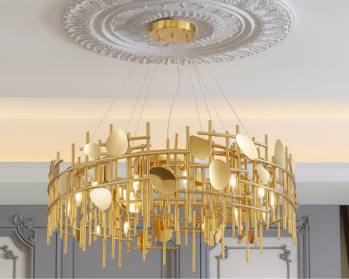 (TLD)  800 x 240 mm Metal Mess Golden Circular Modern Chandelier - Holder Type -E14