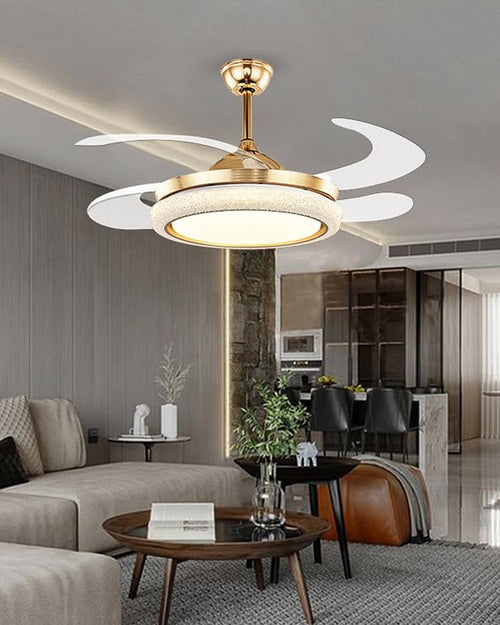 (TLD) Majestic Glow Retractable Ceiling Fan + Chandelier Light (with Remote Control)