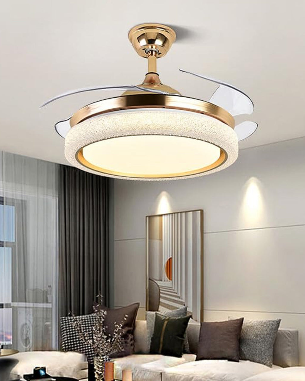 (TLD) Majestic Glow Retractable Ceiling Fan + Chandelier Light (with Remote Control)