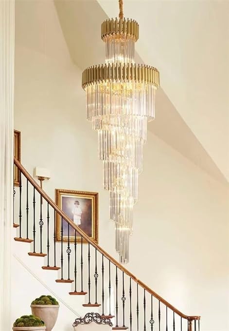 (TLD) Golden Luxury Geminus Long Crystal Chandelier