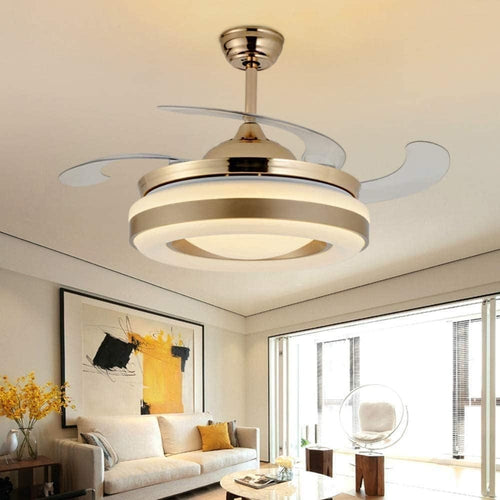 (TLD) Aura Ring LED Retractable Ceiling Fan + Chandelier Light (with Remote Control)
