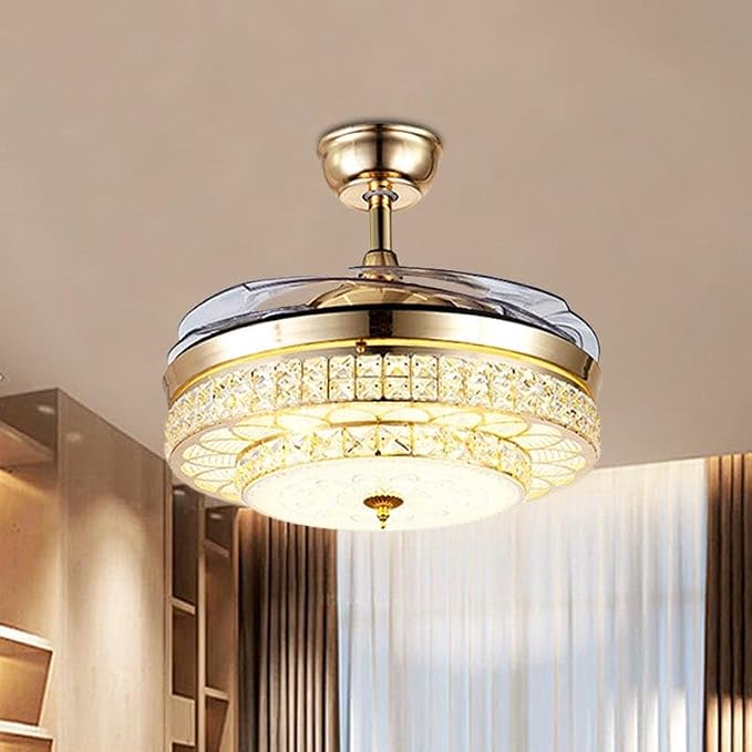 (TLD) Opulent Crystal Retractable Ceiling Fan + Chandelier Light (with Remote Control)