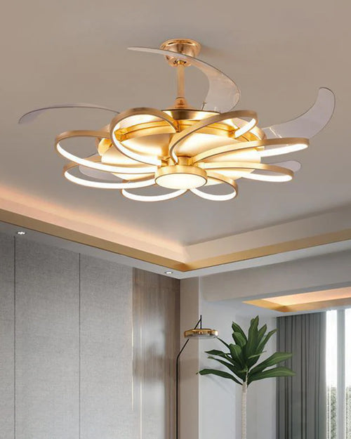 (TLD) Floraglow Retractable Ceiling Fan + Chandelier Light (with Remote Control)