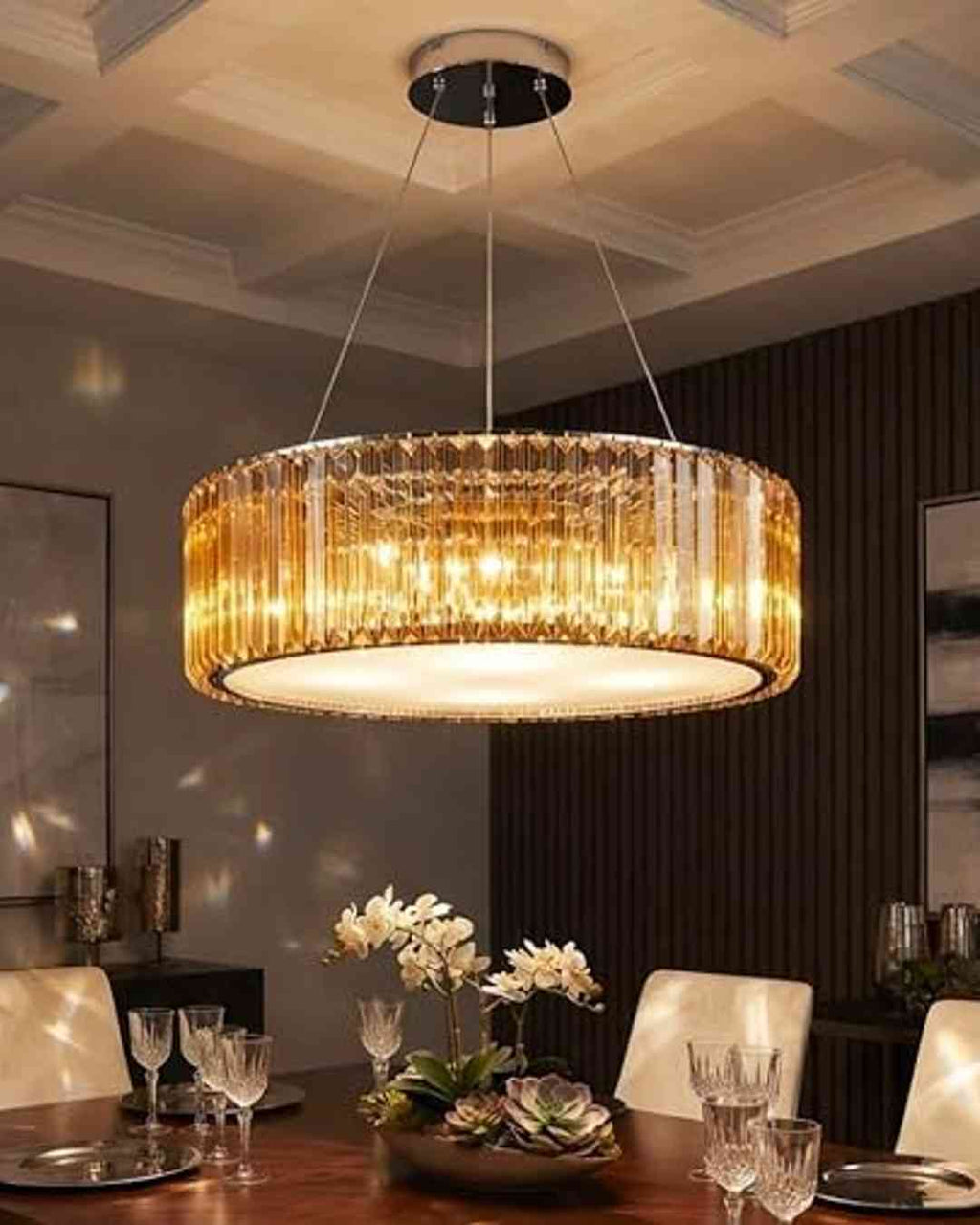 (TLD) Modern Smoke Crystal Round LED Pendant Chandelier - 500 MM
