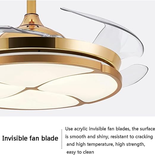 (TLD) Golden Petal Retractable Ceiling Fan + Chandelier Light (with Remote Control)