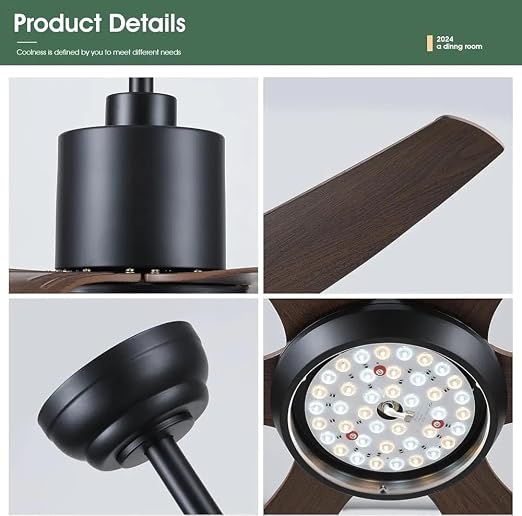 (TLD) The Zephyr Walnut 6-Blade Ceiling Fan with LED Light - 54
