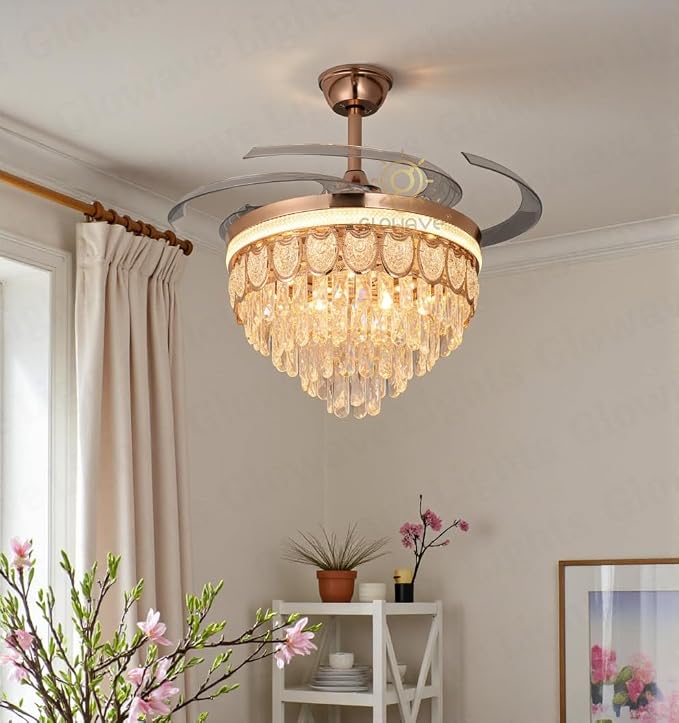 (TLD) Imperial Drop Retractable Ceiling Fan + Chandelier Light (with Remote Control)