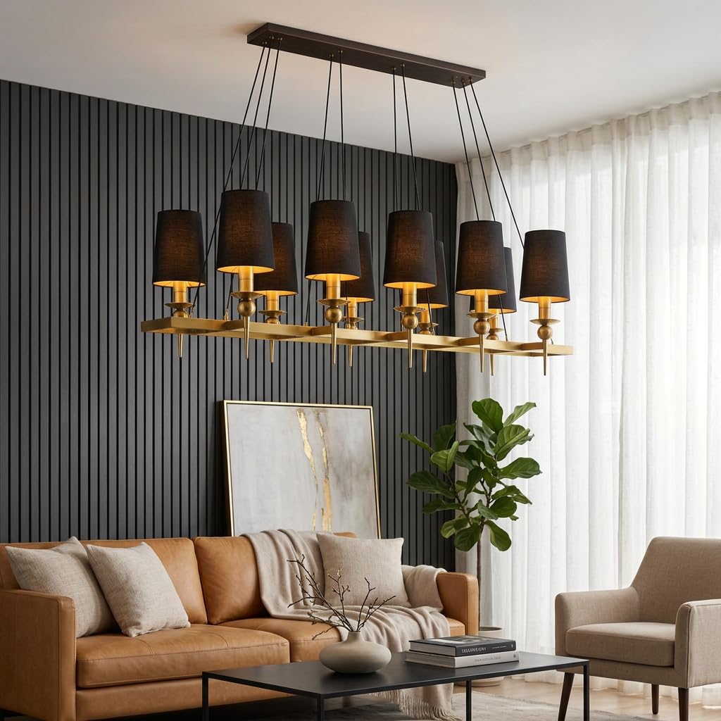 (TLD) NOIR GRAND 10-Light Linear Chandelier - Black & Gold
