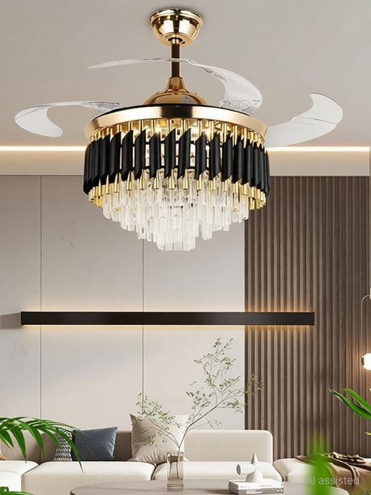 (TLD) Diamante Retractable Ceiling Fan + Chandelier Light (with Remote Control)