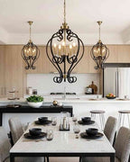 (TLD) 5-Light Black and Antique Brass Vintage Hanging Light