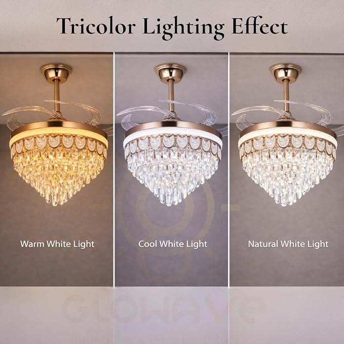(TLD) Imperial Drop Retractable Ceiling Fan + Chandelier Light (with Remote Control)