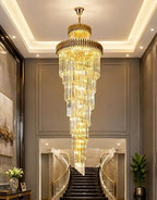 (TLD) Golden Luxury Geminus Long Crystal Chandelier