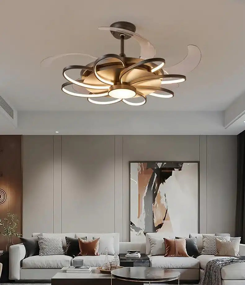(TLD) Floraglow Retractable Ceiling Fan + Chandelier Light (with Remote Control)