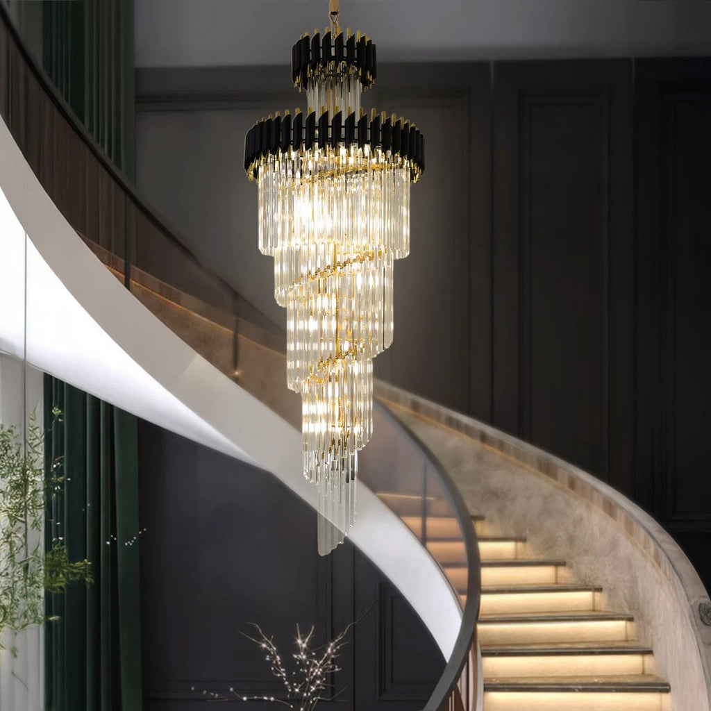 (TLD) Black Geminus Long Crystal Chandelier