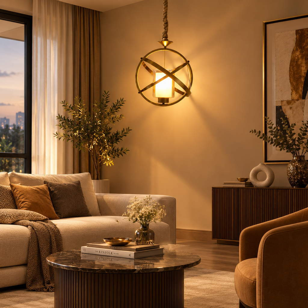 (TLD) Modern Brass Globe Cage Pendant Light
