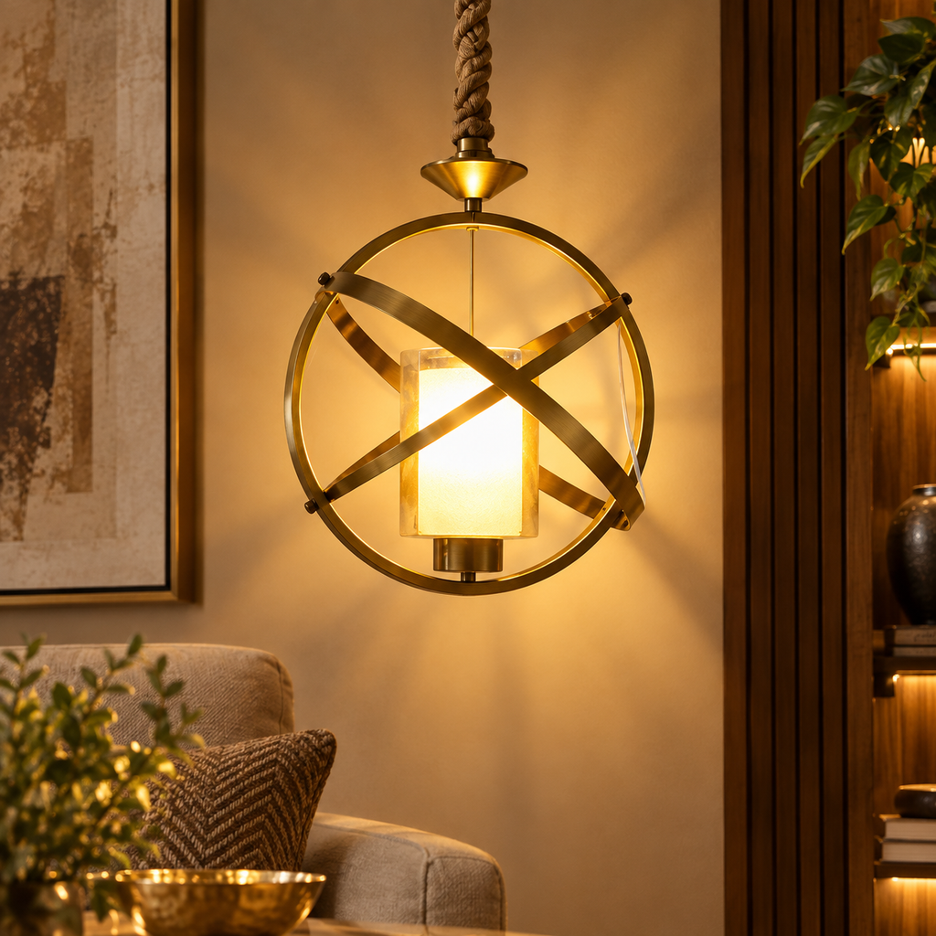 (TLD) Modern Brass Globe Cage Pendant Light