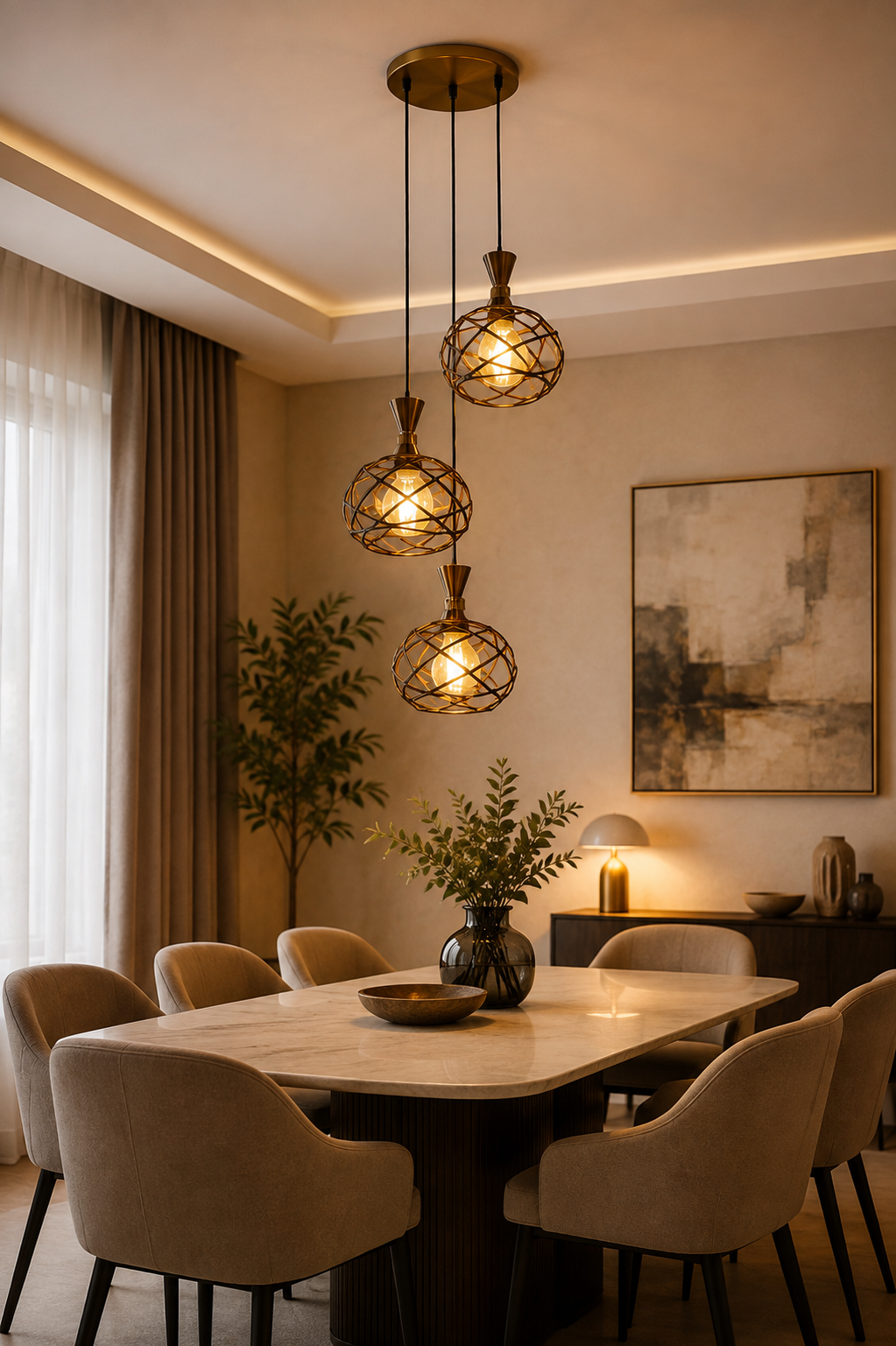 (TLD) Vintage Brass Wire Globe Cluster Pendant Light
