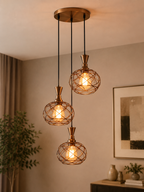 (TLD) Vintage Brass Wire Globe Cluster Pendant Light