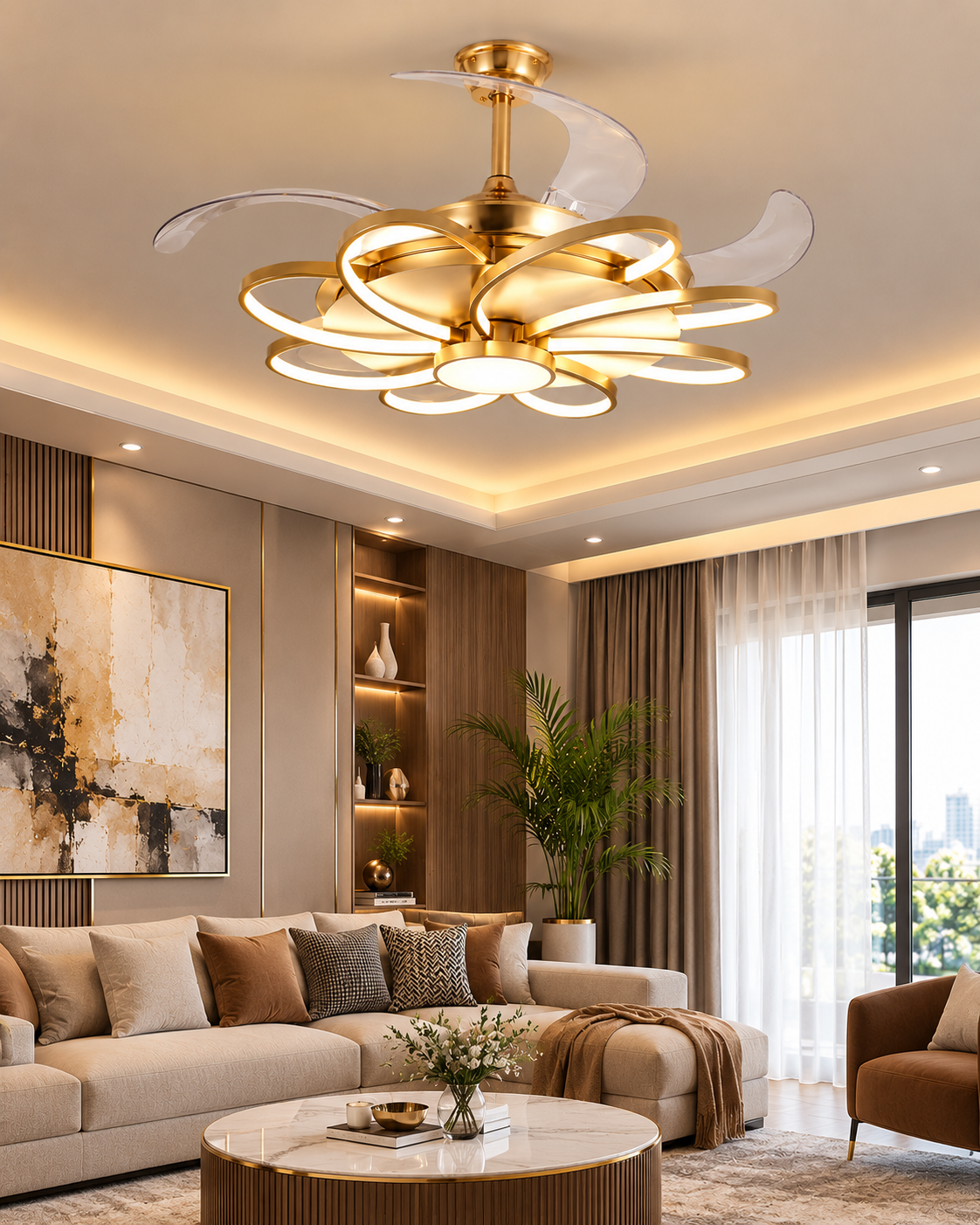 (TLD) Floraglow Retractable Ceiling Fan + Chandelier Light (with Remote Control)