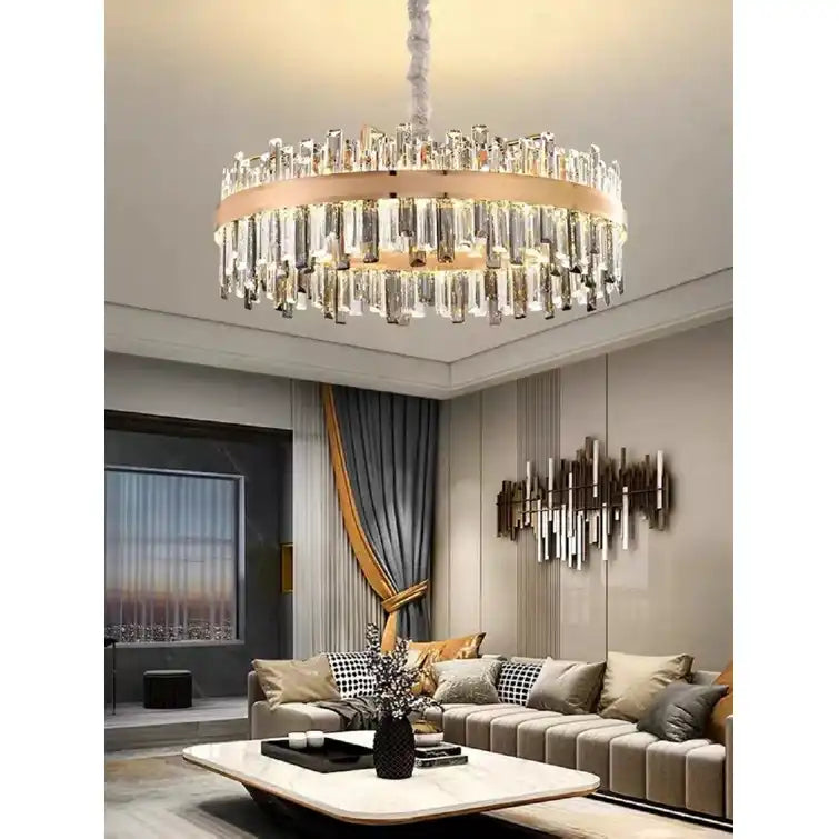 (TLD) CRYSTAL CROWN Round Gold Chandelier-550 MM