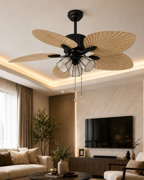 (TLD) Balinese Style Tropical Palm Leaf Ceiling Fan with 3 Lights