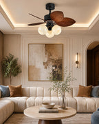 (TLD) Tropical Palm Retractable Ceiling Fan + Chandelier Light (with Remote Control)