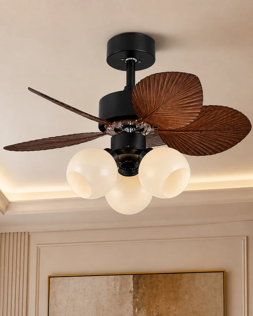 (TLD) Tropical Palm Retractable Ceiling Fan + Chandelier Light (with Remote Control)