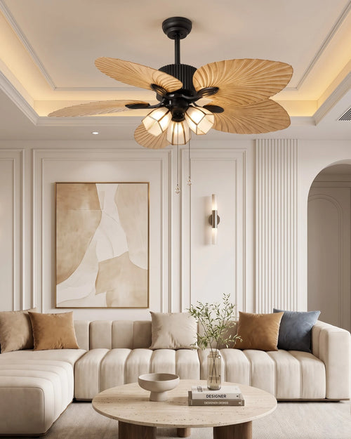 (TLD) Balinese Style Tropical Palm Leaf Ceiling Fan with 3 Lights