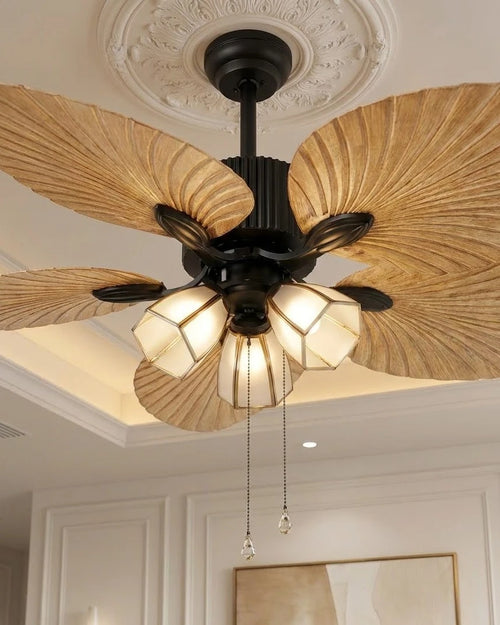(TLD) Balinese Style Tropical Palm Leaf Ceiling Fan with 3 Lights