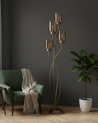 (TLD) Antique Gold, Smokey Grey Glass Floor Lamp