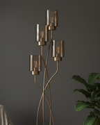 (TLD) Antique Gold, Smokey Grey Glass Floor Lamp