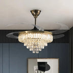 (TLD) Crystal Ring Retractable Ceiling Fan + Chandelier Light (with Remote Control)