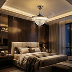 (TLD) Crystal Ring Retractable Ceiling Fan + Chandelier Light (with Remote Control)