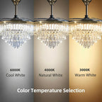 (TLD) Crystal Ring Retractable Ceiling Fan + Chandelier Light (with Remote Control)