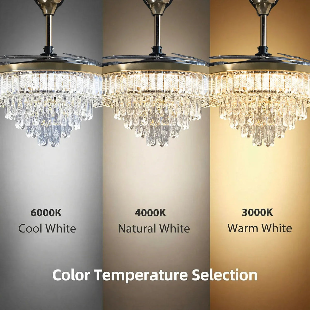 (TLD) Crystal Ring Retractable Ceiling Fan + Chandelier Light (with Remote Control)