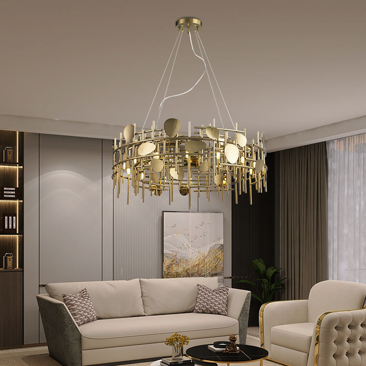 (TLD)  800 x 240 mm Metal Mess Golden Circular Modern Chandelier - Holder Type -E14