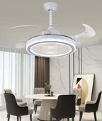 (TLD) Matte White Retractable Ceiling Fan + Chandelier Light (with Remote Control)