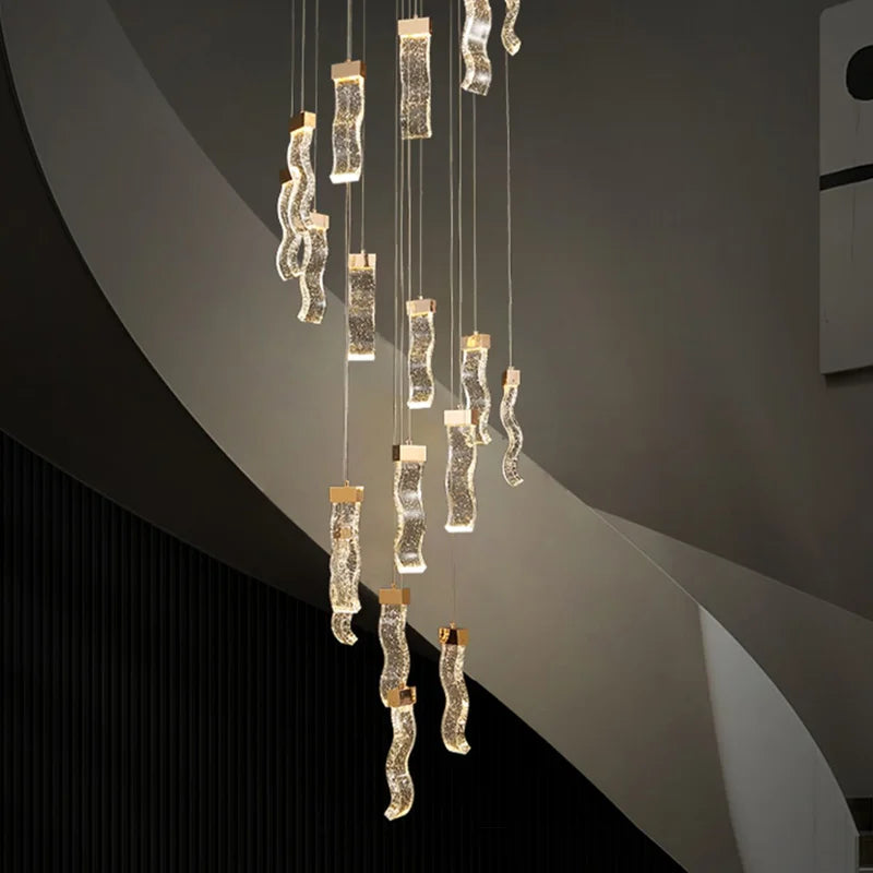 (TLD) Modern Gold Long Crystal Hanging Light Fixture 16 lights