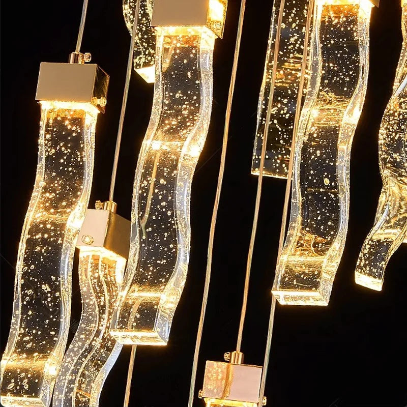 (TLD) Modern Gold Long Crystal Hanging Light Fixture 16 lights