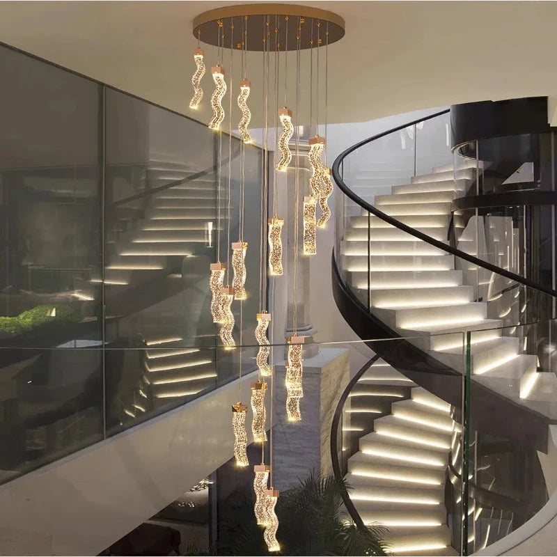 (TLD) Modern Gold Long Crystal Hanging Light Fixture 16 lights
